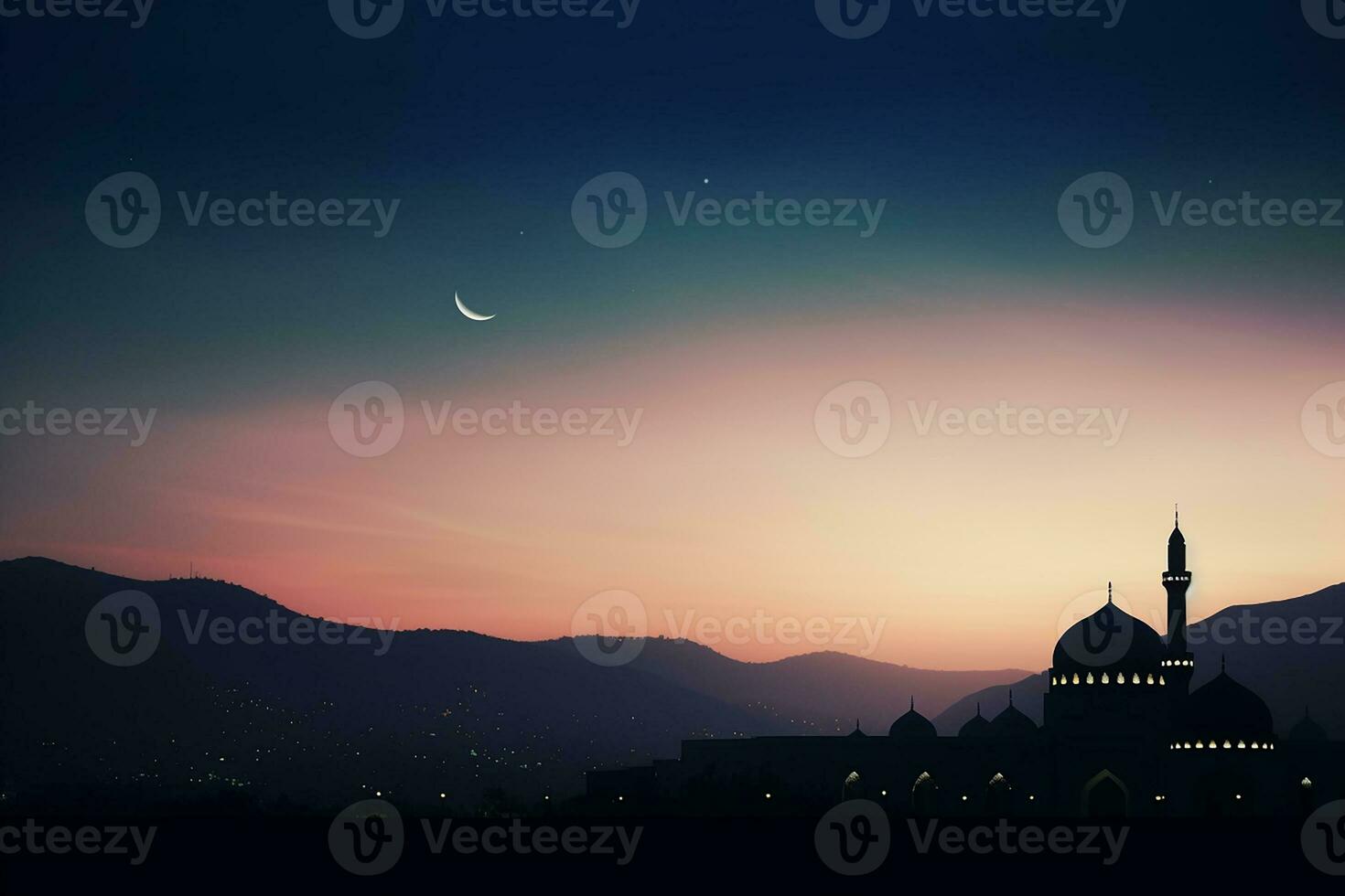 AI generated a mosque in night and moon in background ramadan kareem celebration photo