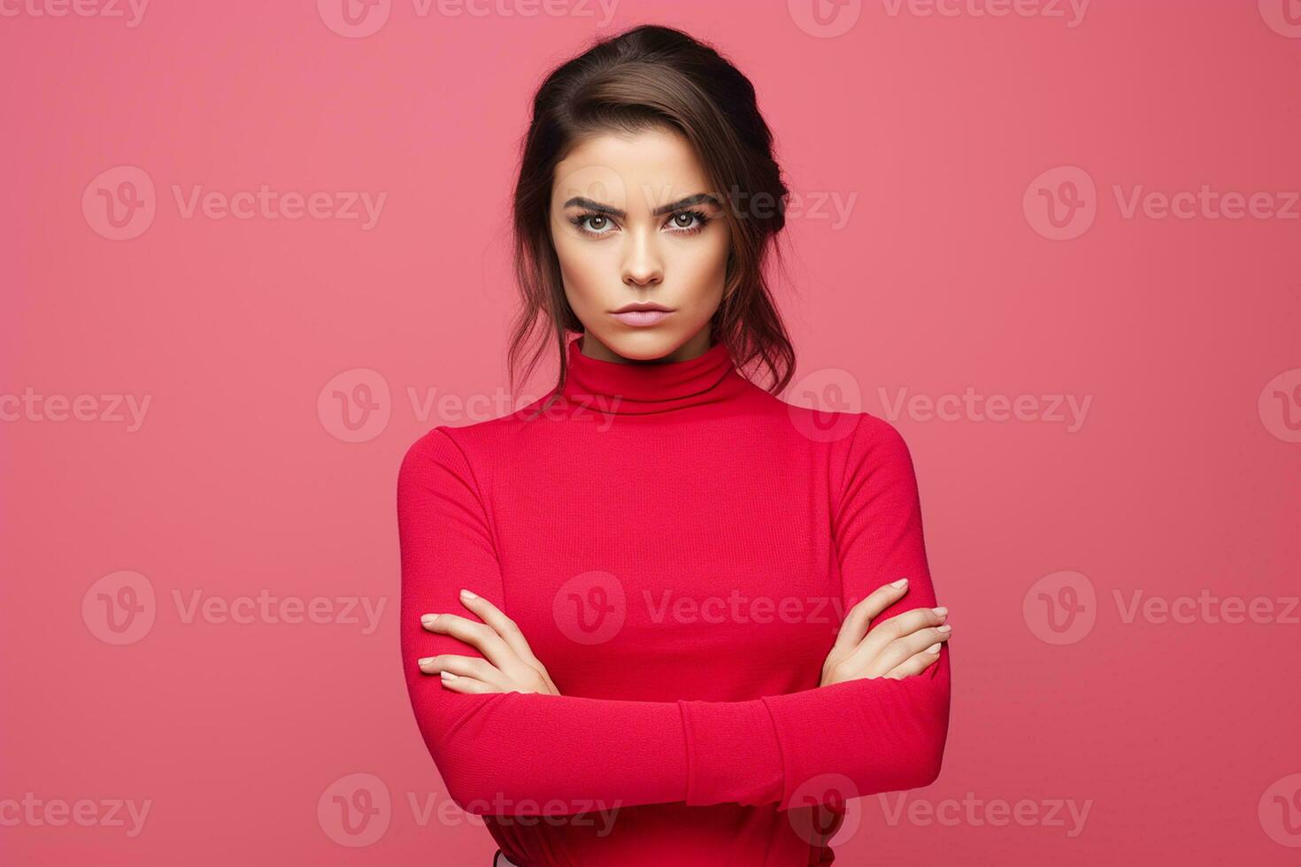 AI generated Portrait of a beautiful young woman smiling on isolated background arm crossed generative AI photo