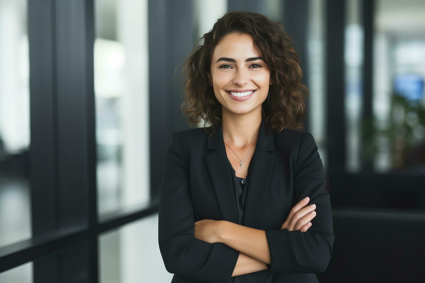 AI generated Portrait of beautiful businesswoman in modern office generative AI photo