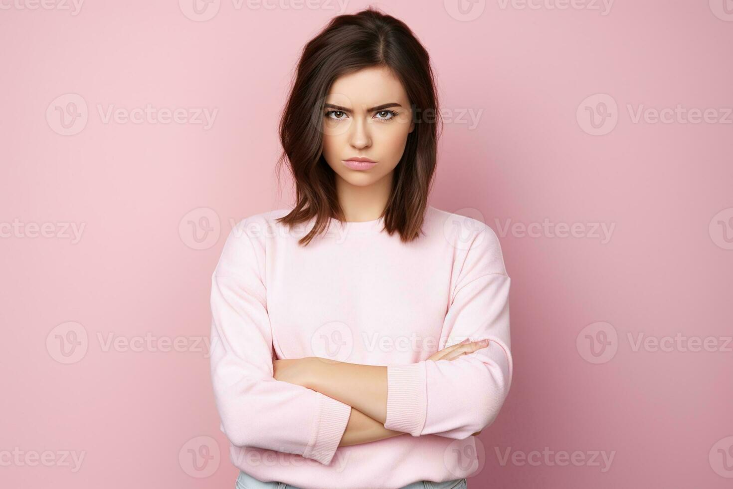 AI generated Portrait of beautiful angry girl on isolated background generative AI photo