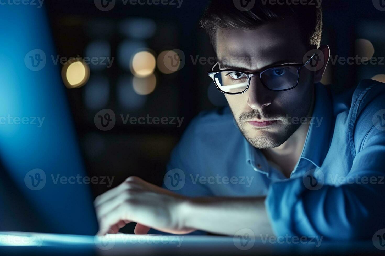 AI generated a closeup of businessman using laptop photo