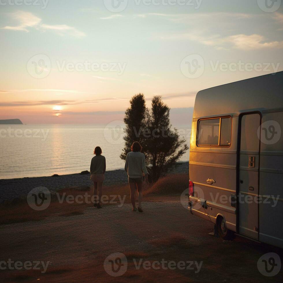 AI generated travel with campervan photo