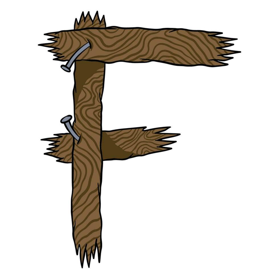 F de madera alfabeto fuente vector