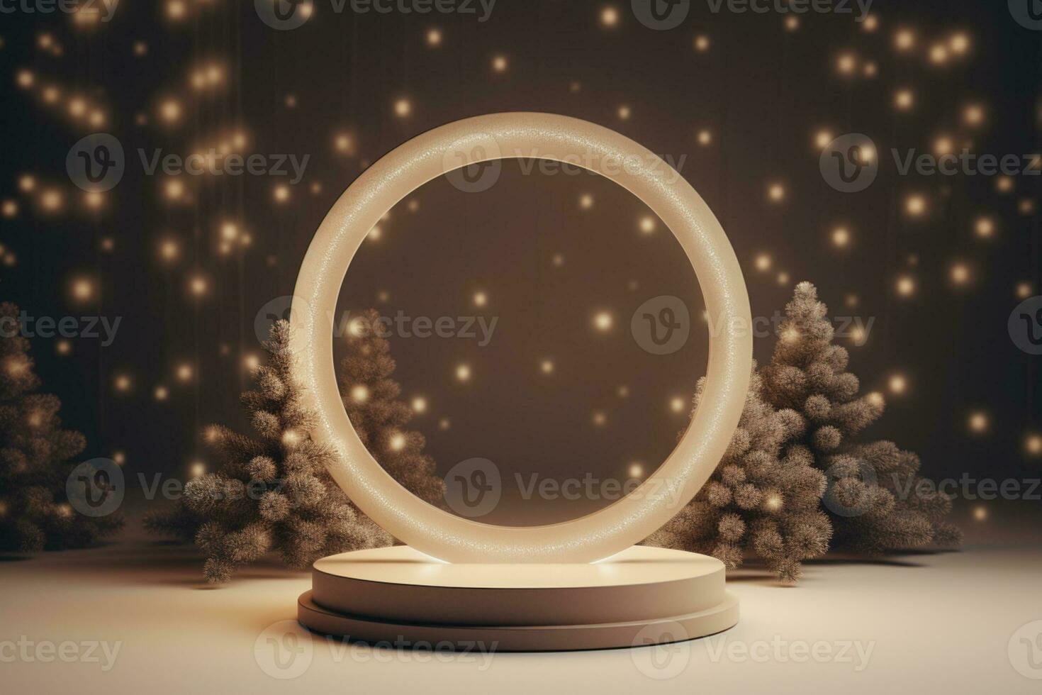 AI generated merry Christmas 3d rendered red Podium display for event photo