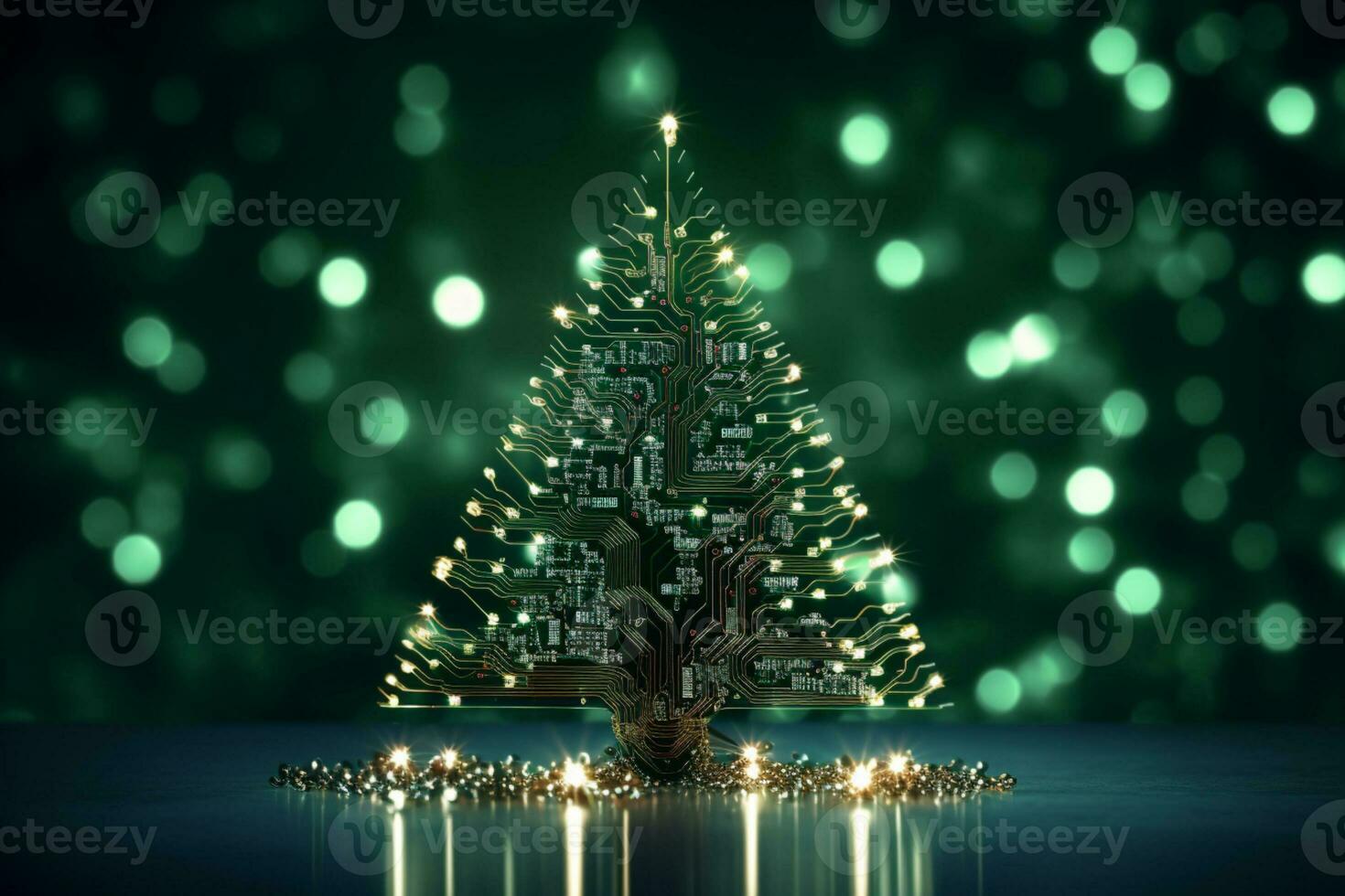 AI generated Christmas tree made with circuit board technology concept photo