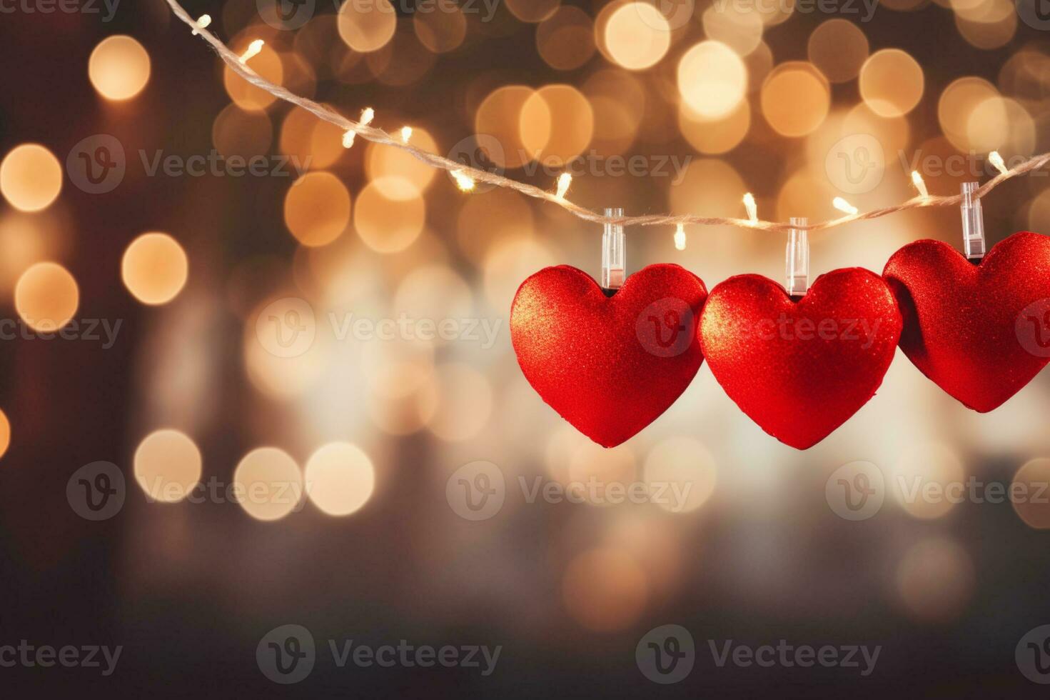 AI generated Valentine day love beautiful hearts hanging on branch of tree photo