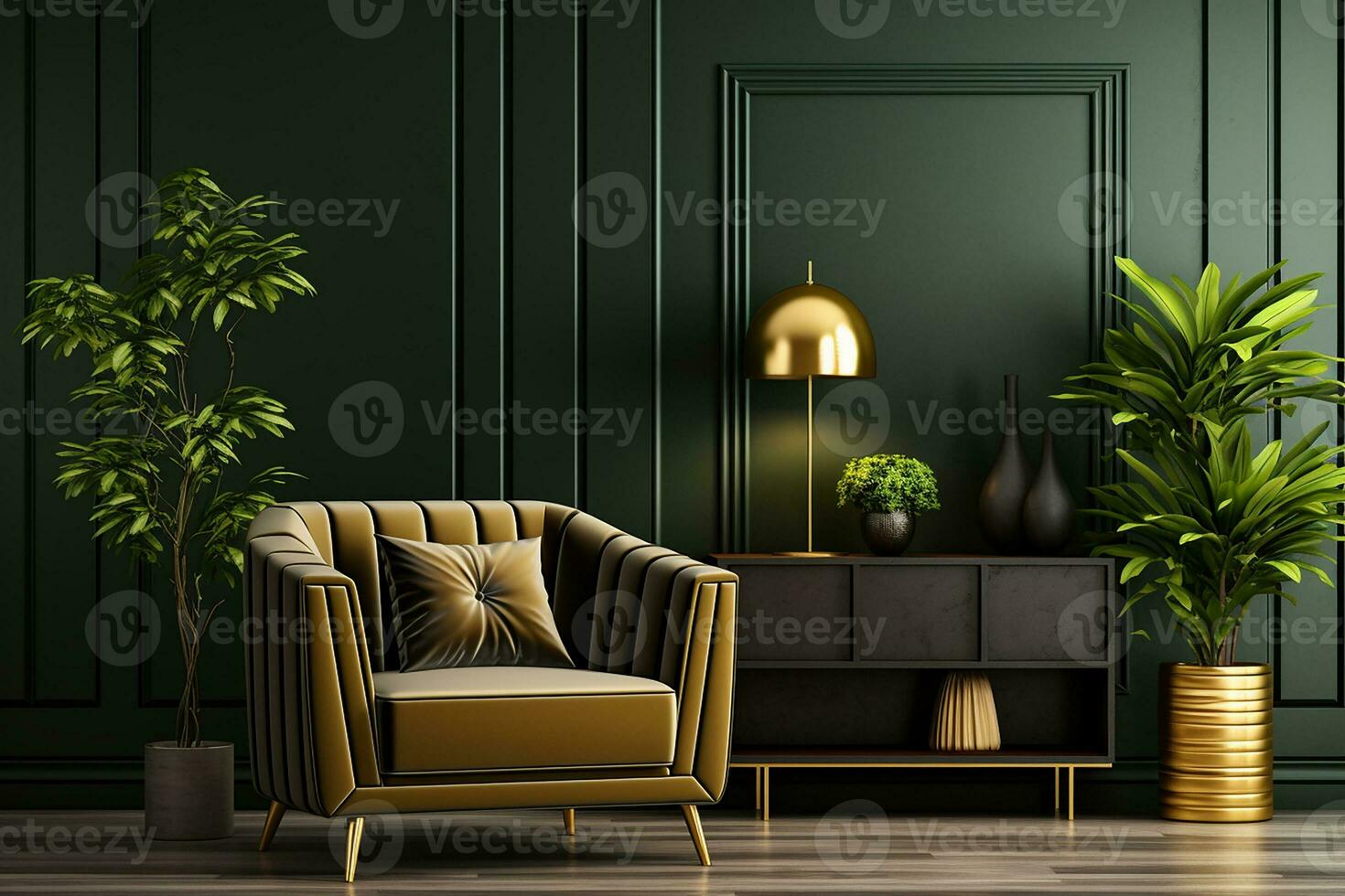 AI generated 3d rendered Minimal style Modern living room interior design with sofa photo
