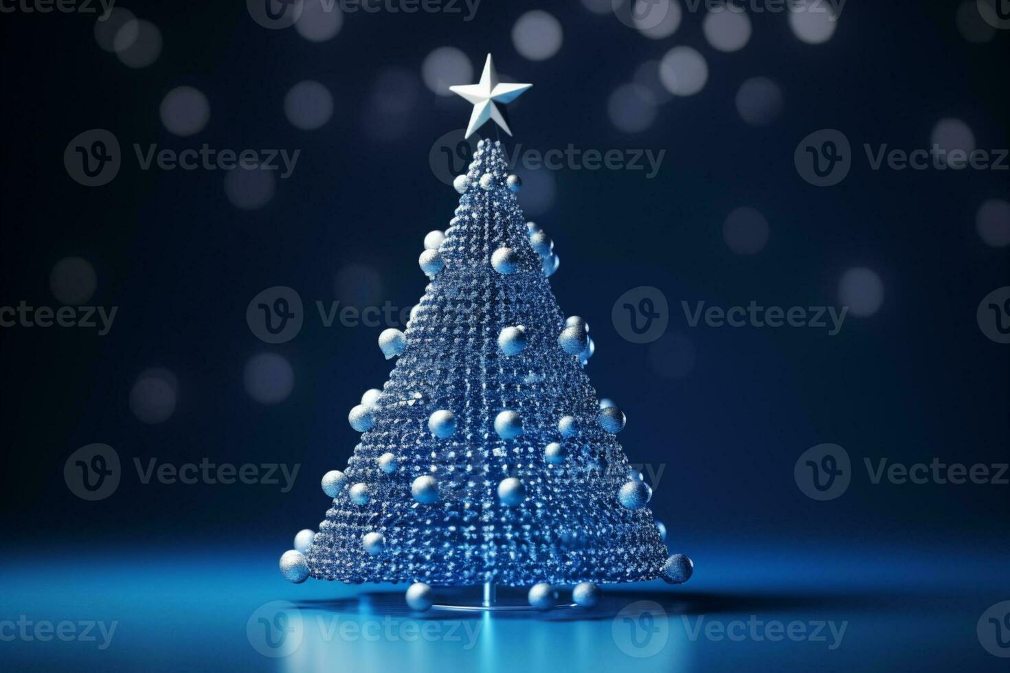 AI generated Abstract Blue shinny Christmas tree with bokeh background technology concept photo