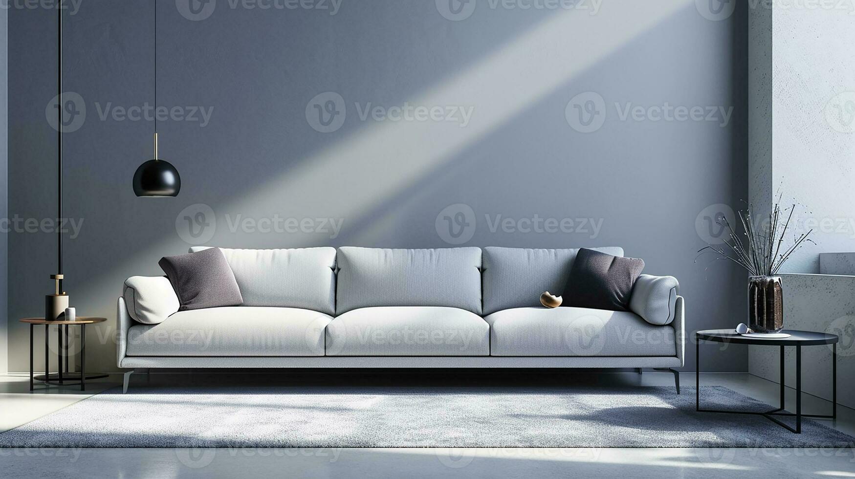 AI generated living room interior design with sofa minimal aesthetic 3d rendered photo
