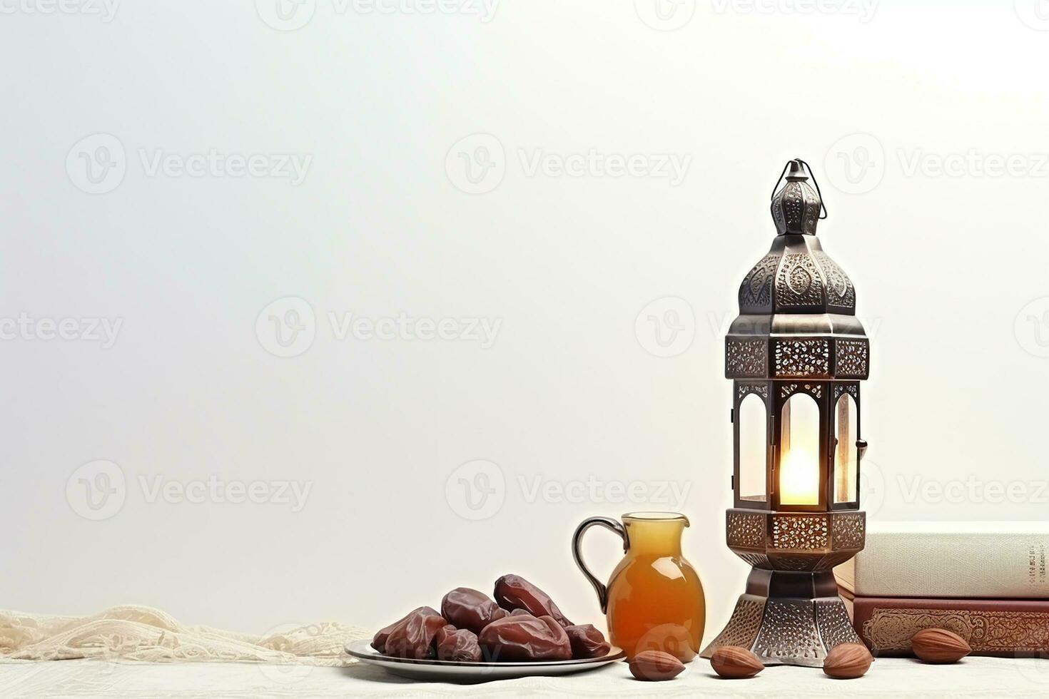 AI generated Ornamental Arabic lantern glowing for Muslim holy month Ramadan Kareem photo