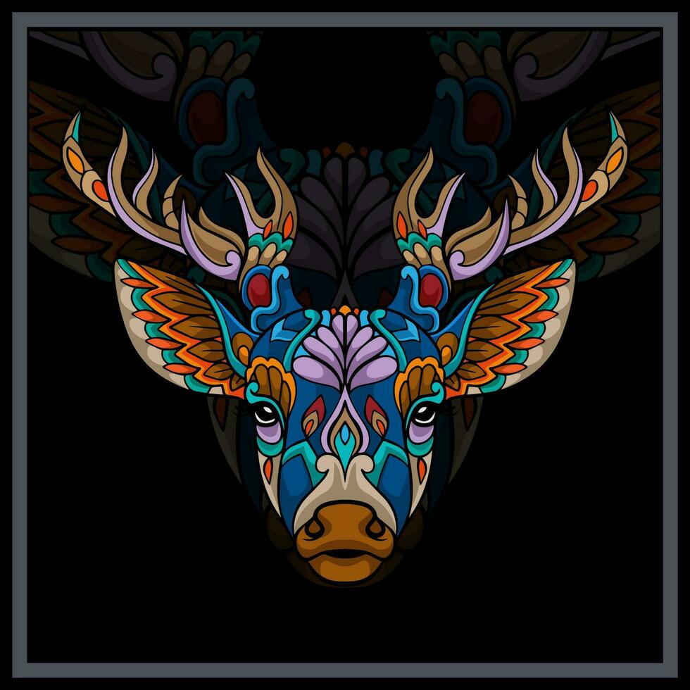 Colorful Deer head mandala arts. vector