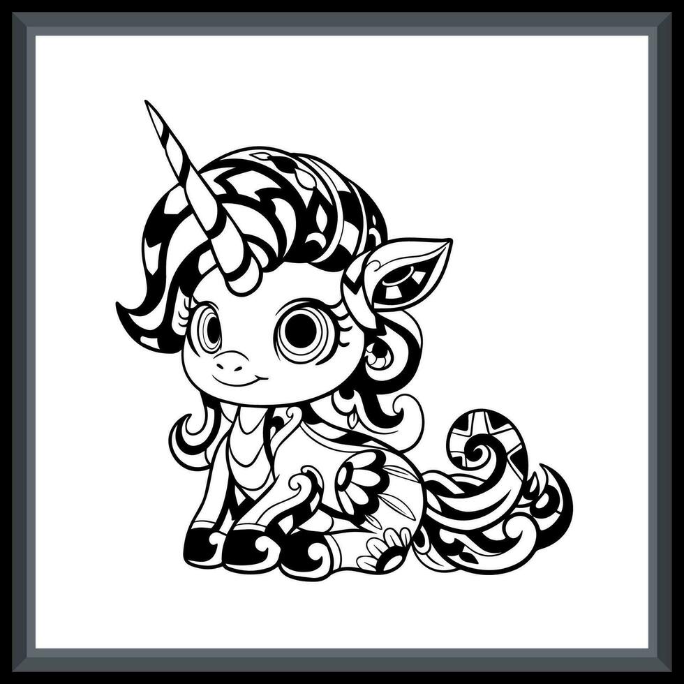 Cute Unicorn tribal tattoo mandala arts. vector