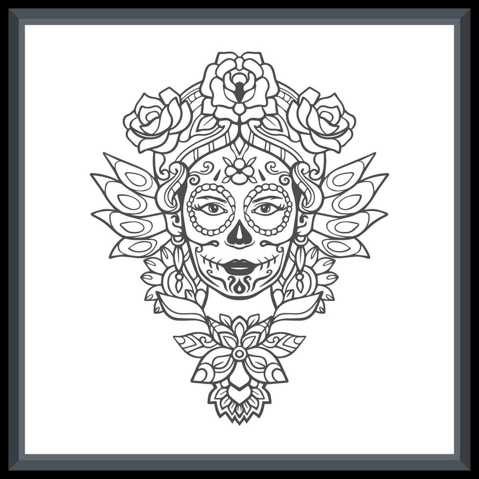 Calavera niña cabeza mandala letras aislado en blanco antecedentes. vector