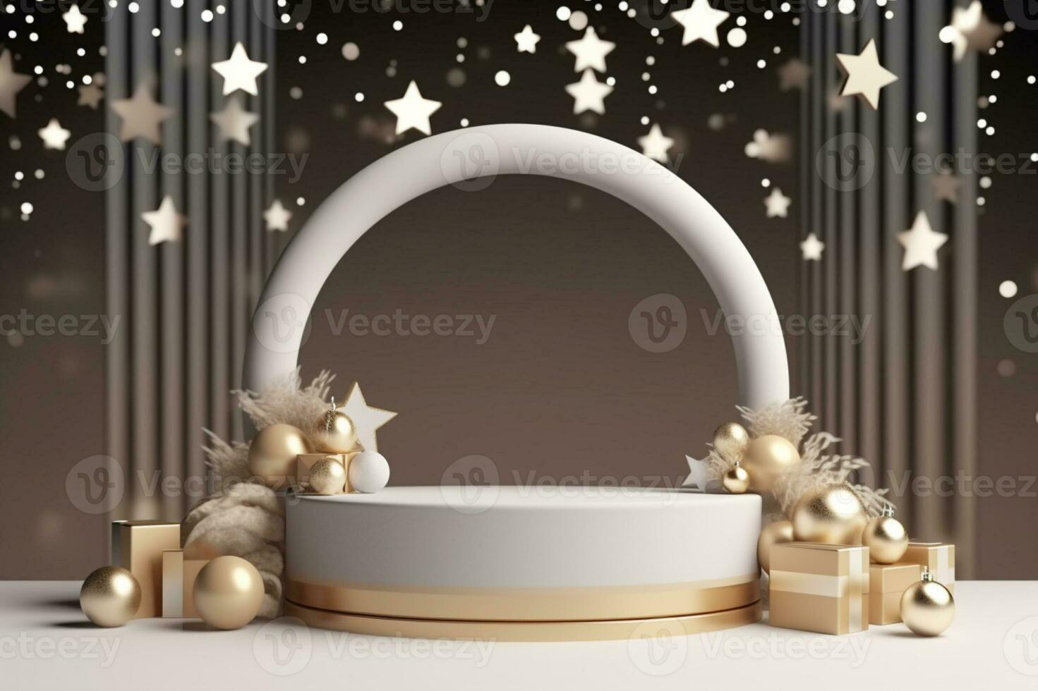 AI generated merry Christmas 3d rendered black and golden Podium display for event photo