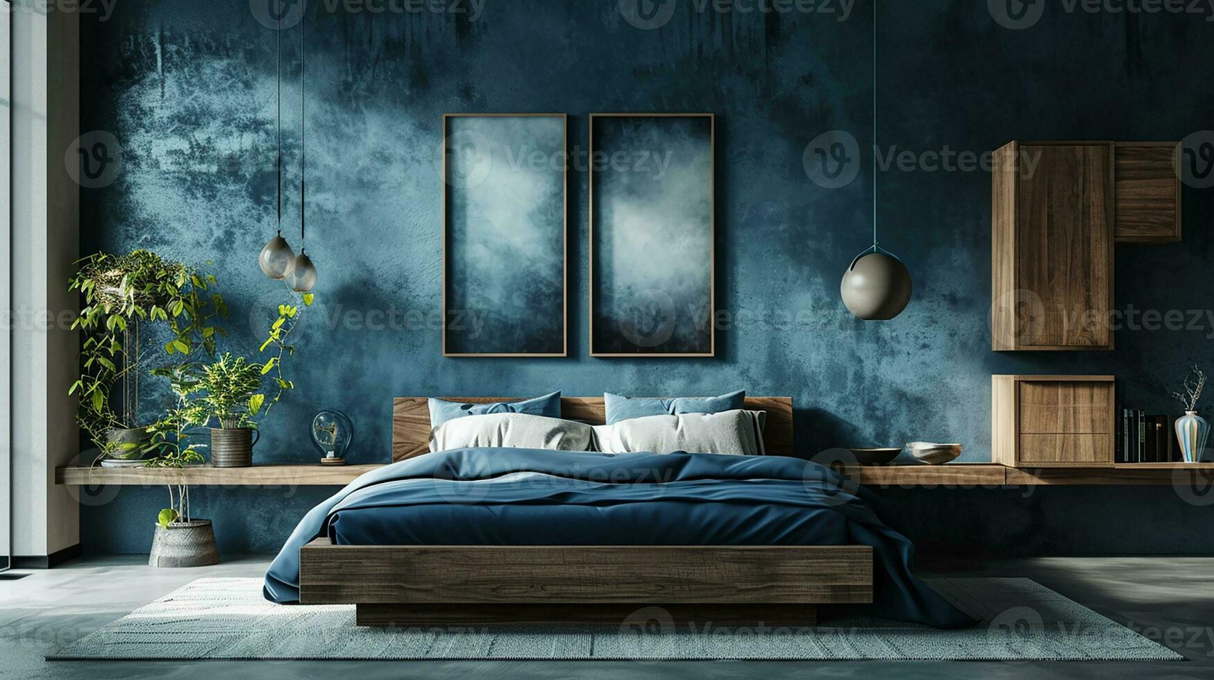 AI generated Bedroom interior design minimal aesthetic 3d rendered photo