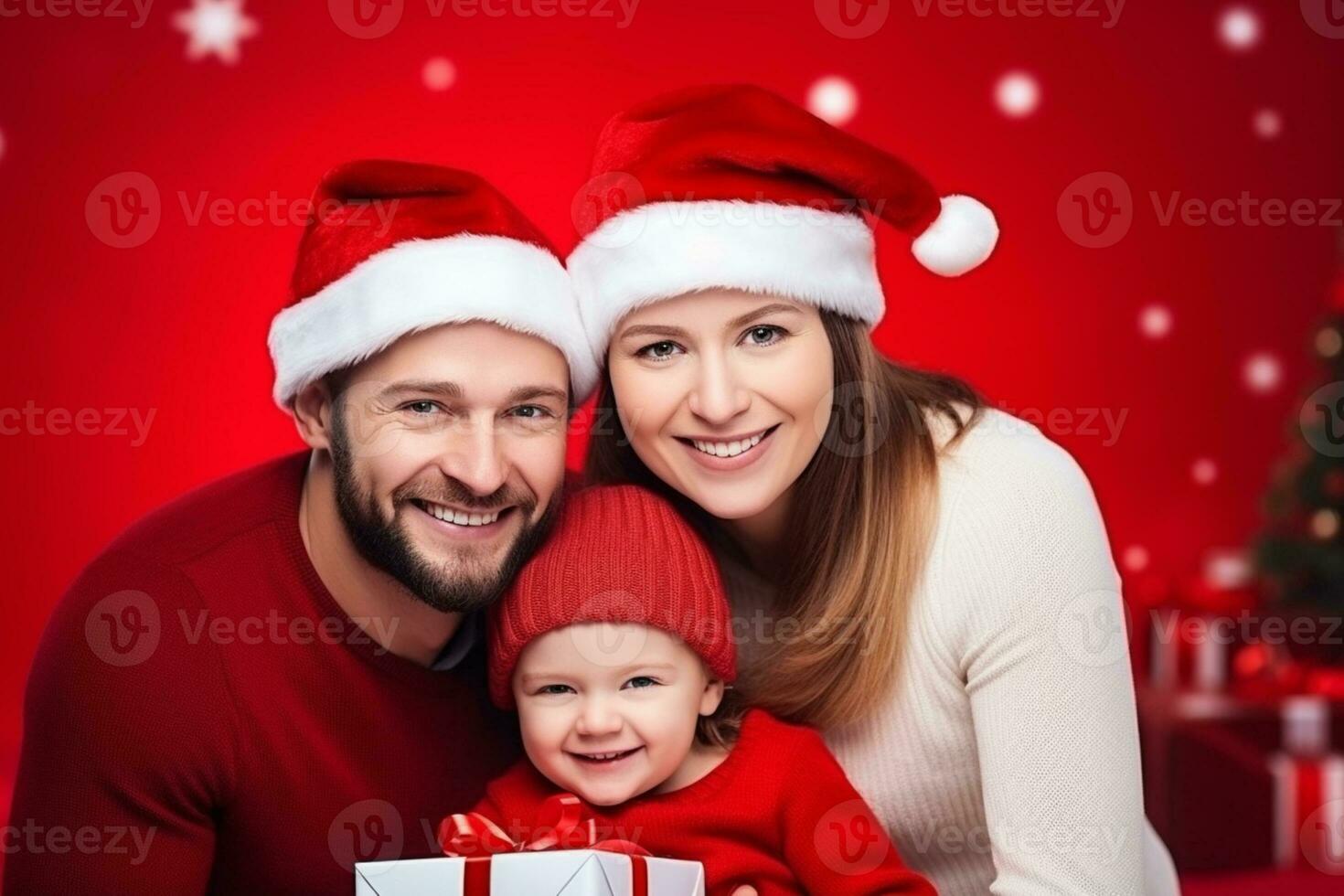 ai generado retrato de amoroso familia en Navidad hora foto