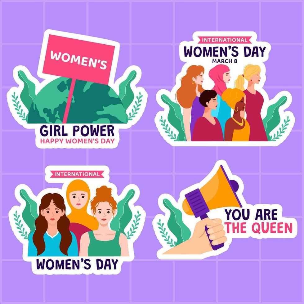 Women's Day Label Flat Cartoon Hand Drawn Templates Background Illustration vector