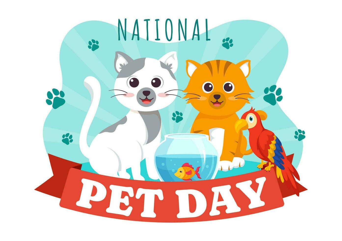 National Pet Day Vector Illustration on April 11 with Cute Pets of Cats and Dogs for Celebrate your Animal Companion in Flat Cartoon Background