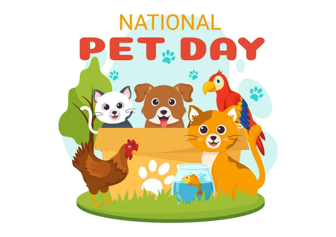 nacional mascota día vector ilustración en abril 11 con linda mascotas de gatos y perros para celebrar tu animal compañero en plano dibujos animados antecedentes