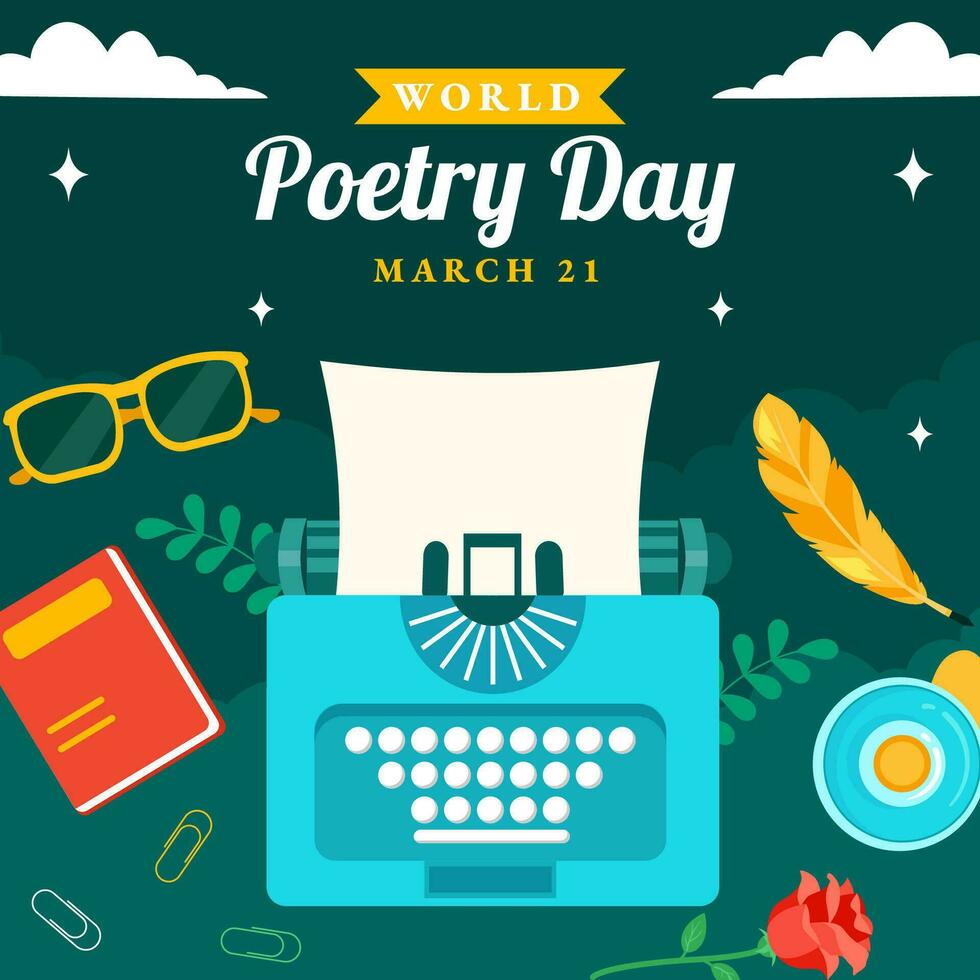Poetry Day Social Media Illustration Flat Cartoon Hand Drawn Templates Background vector