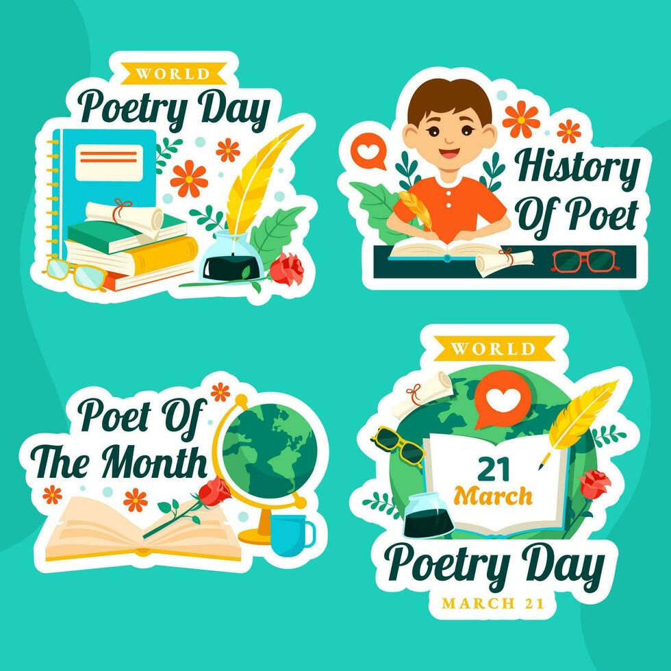 Poetry Day Label Flat Cartoon Hand Drawn Templates Background Illustration vector