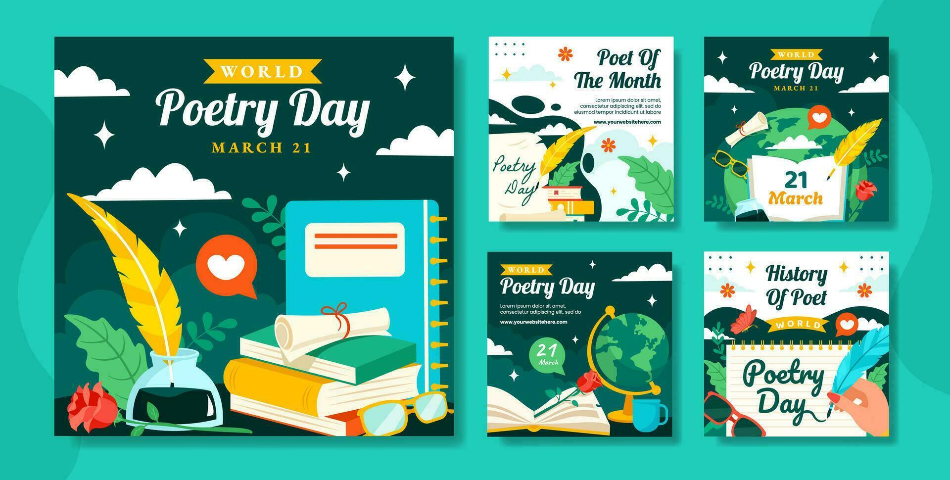 Poetry Day Social Media Post Flat Cartoon Hand Drawn Templates Background Illustration vector