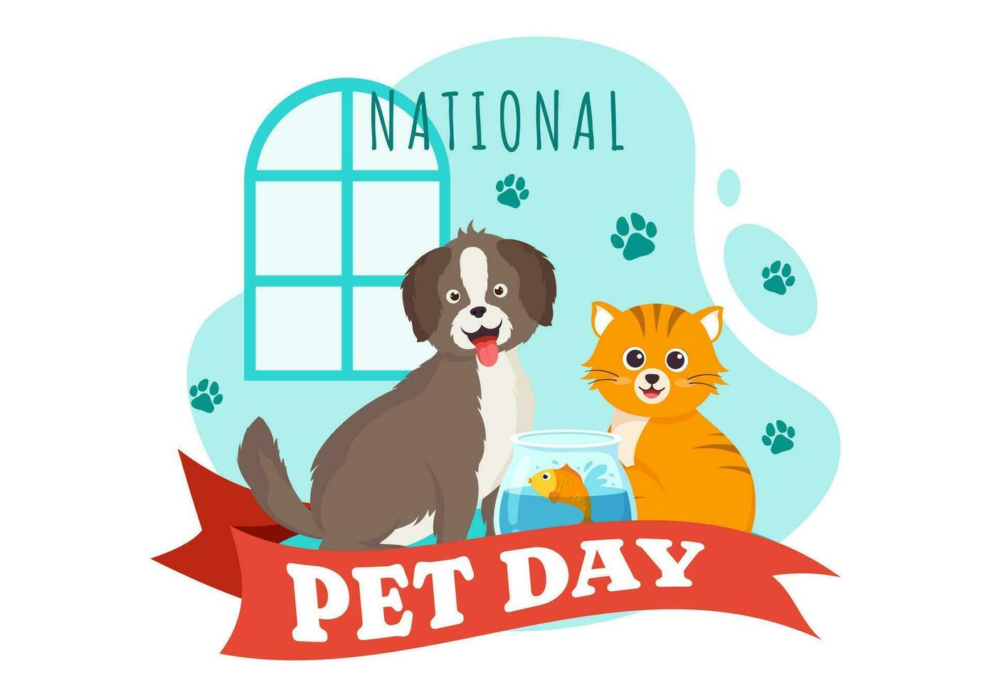 National Pet Day Vector Illustration on April 11 with Cute Pets of Cats and Dogs for Celebrate your Animal Companion in Flat Cartoon Background