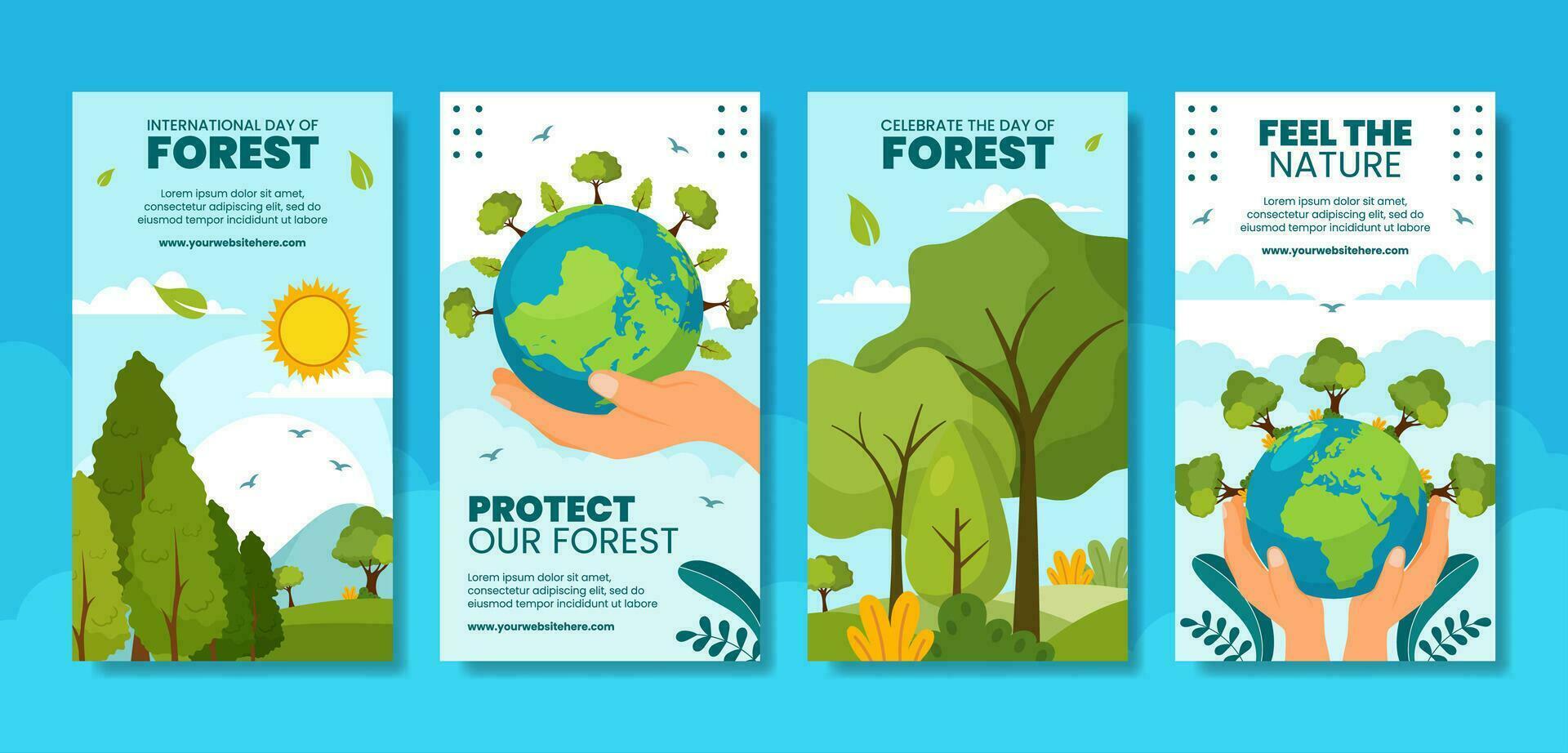 Forest Day Social Media Stories Flat Cartoon Hand Drawn Templates Background Illustration vector