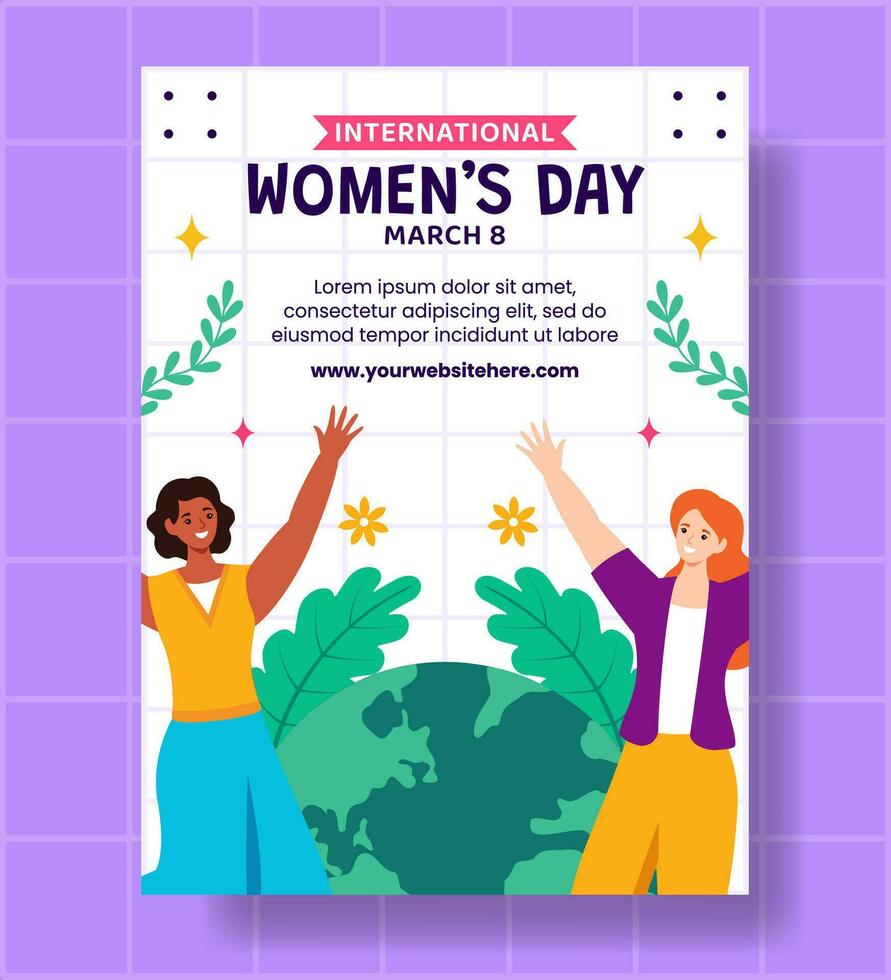 Women's Day Vertical Poster Flat Cartoon Hand Drawn Templates Background Illustration vector