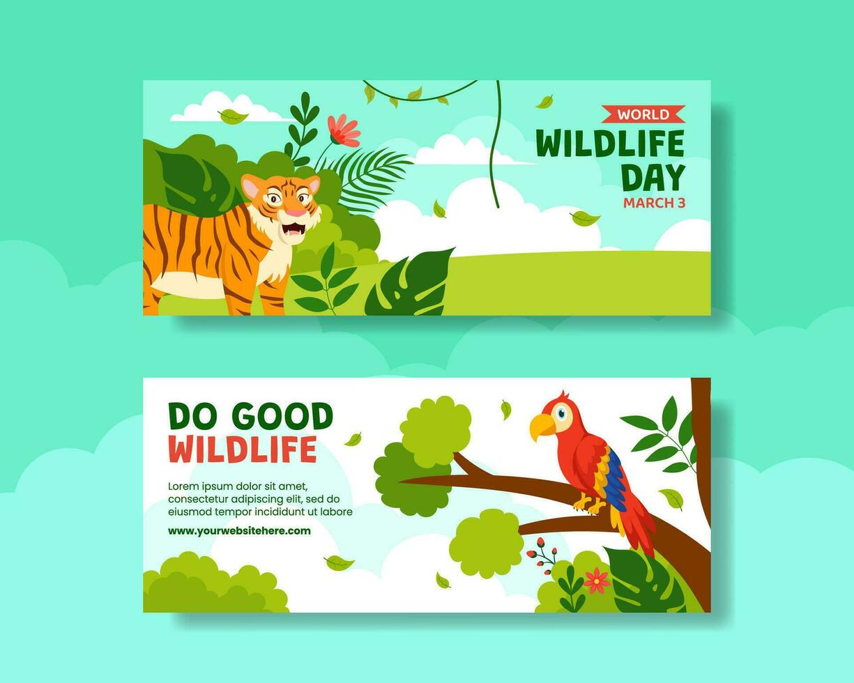 Wildlife Day Horizontal Banner Flat Cartoon Hand Drawn Templates Background Illustration vector