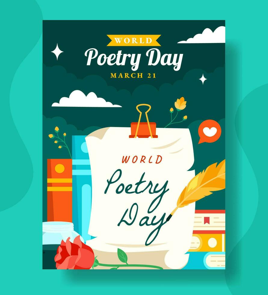 Poetry Day Vertical Poster Flat Cartoon Hand Drawn Templates Background Illustration vector