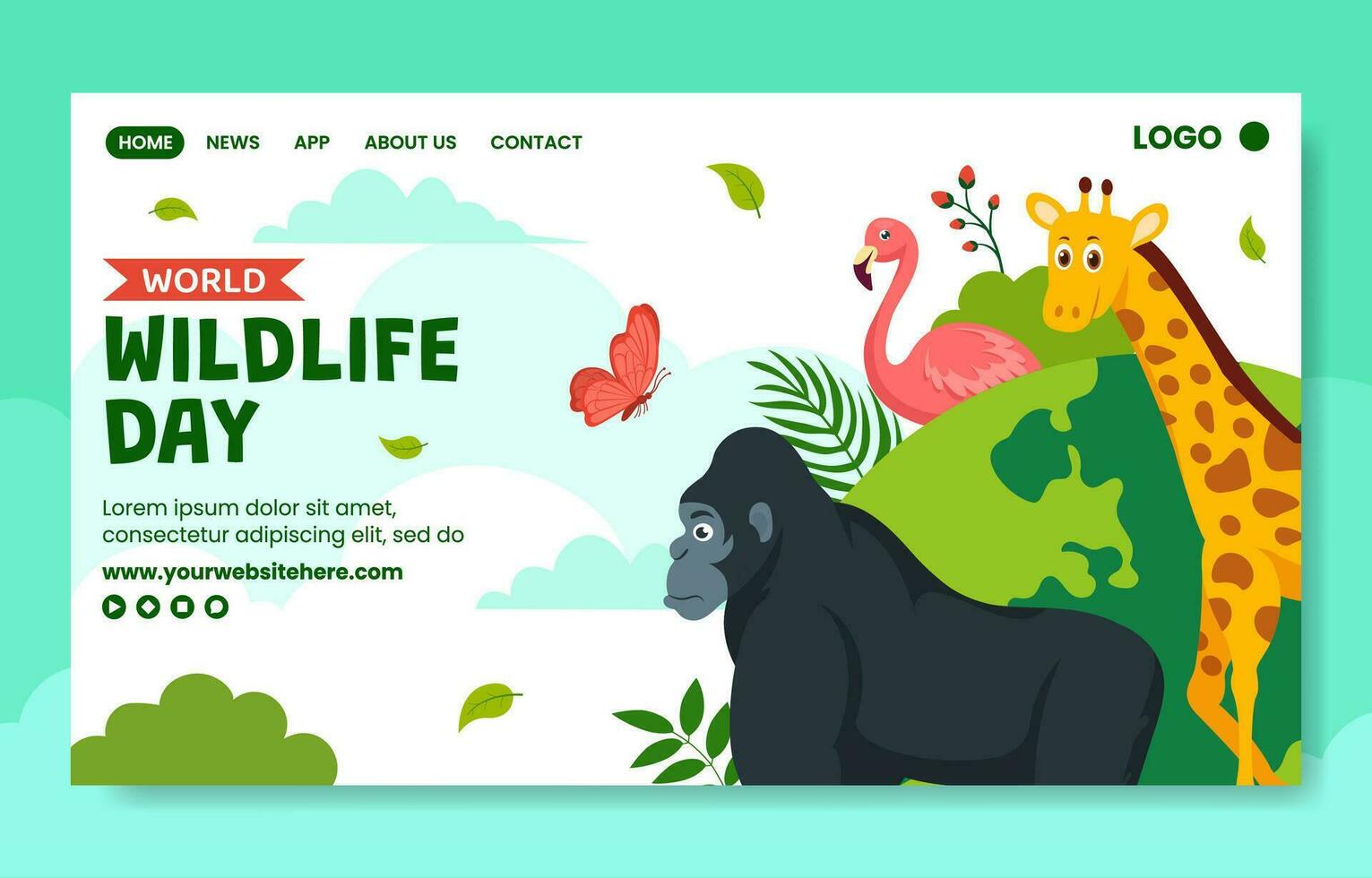 Wildlife Day Social Media Landing Page Cartoon Hand Drawn Templates Background Illustration vector