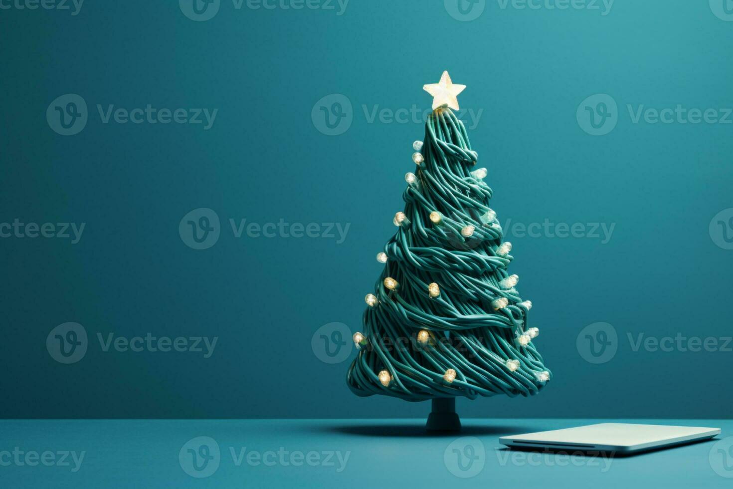 AI generated Christmas tree made up with charger cable Electronics concept background copy space photo