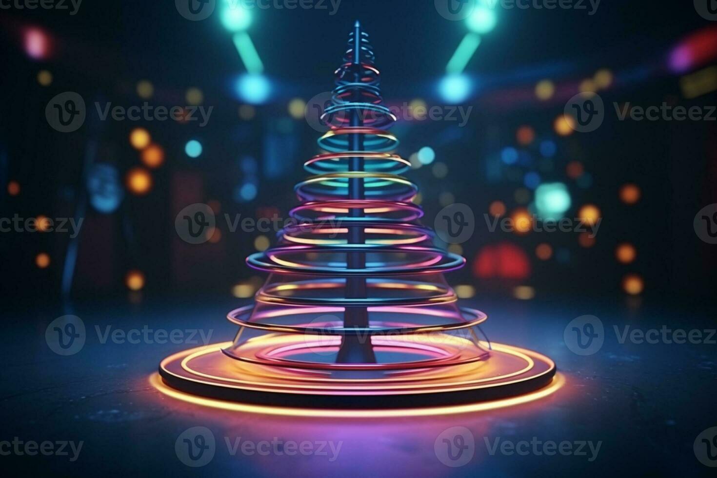 AI generated Christmas tree concept made of light trail technology concept photo