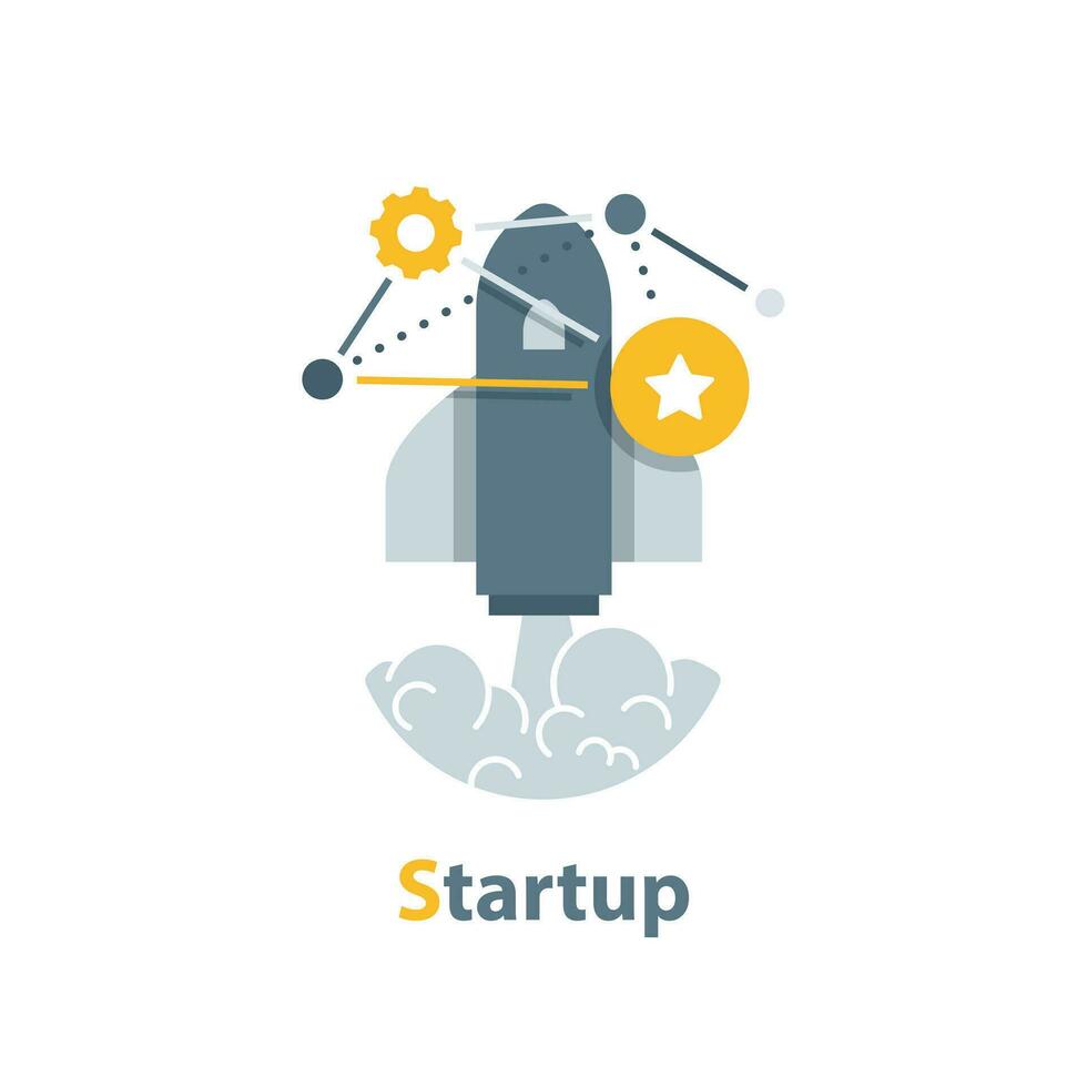 Flat design business startup launch concept with rocket icon vector