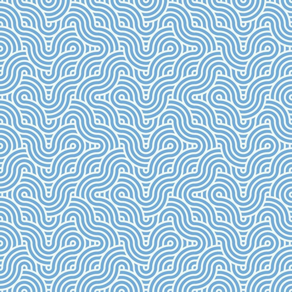 Seamless abstract geometric blue japanese overlapping circles lines and waves pattern vector