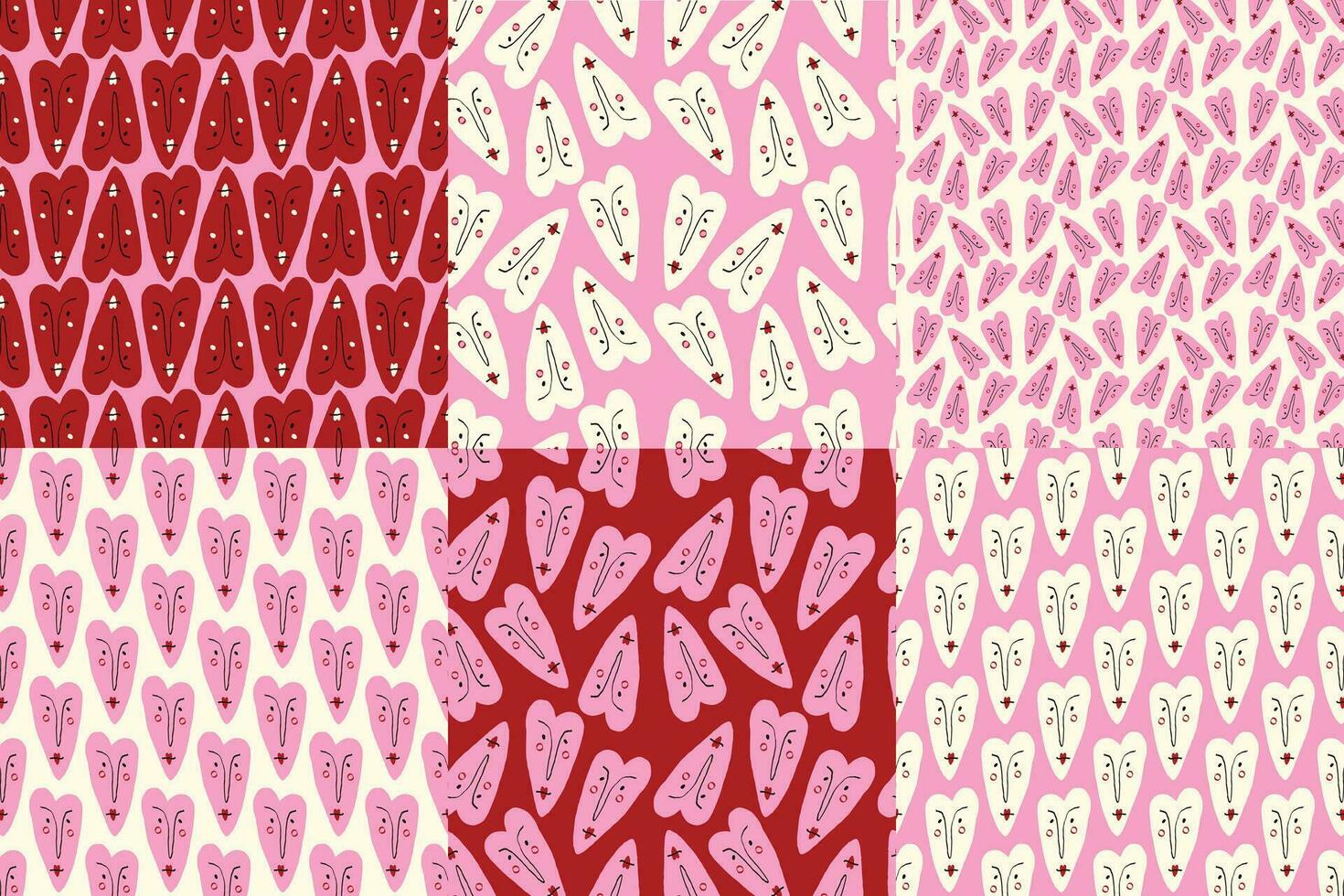 Pink and Red Valentine's Collection of Bright and Cool Seamless Patterns. Pattern with Cool Quirky Playful Bright Hearts vector