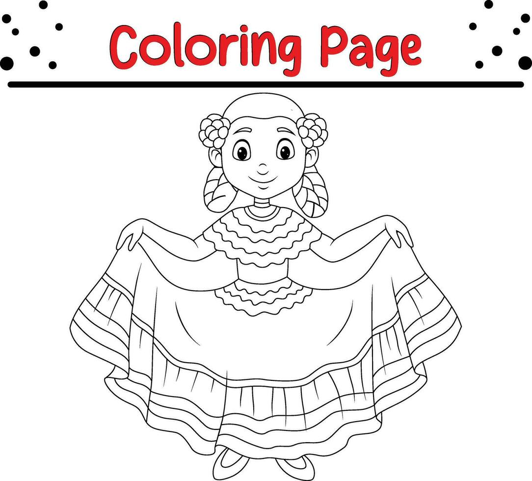 Coloring page girl dancing vector