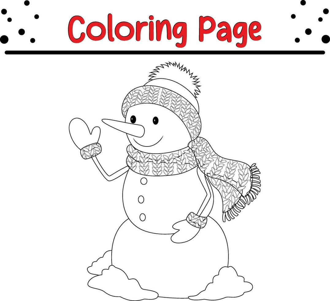 Coloring page Christmas snowman wearing hat scarf vector