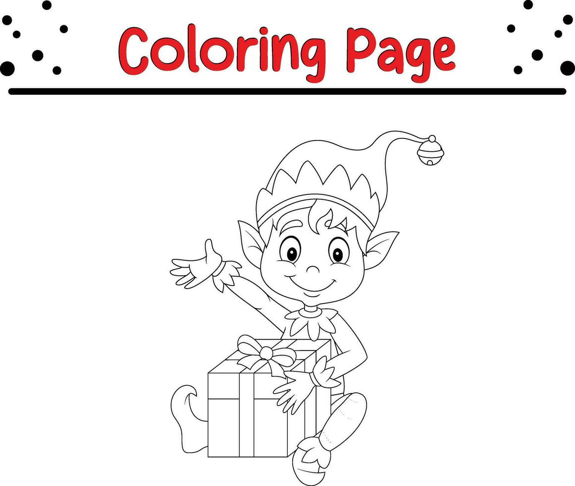 Coloring page elf with gift box vector