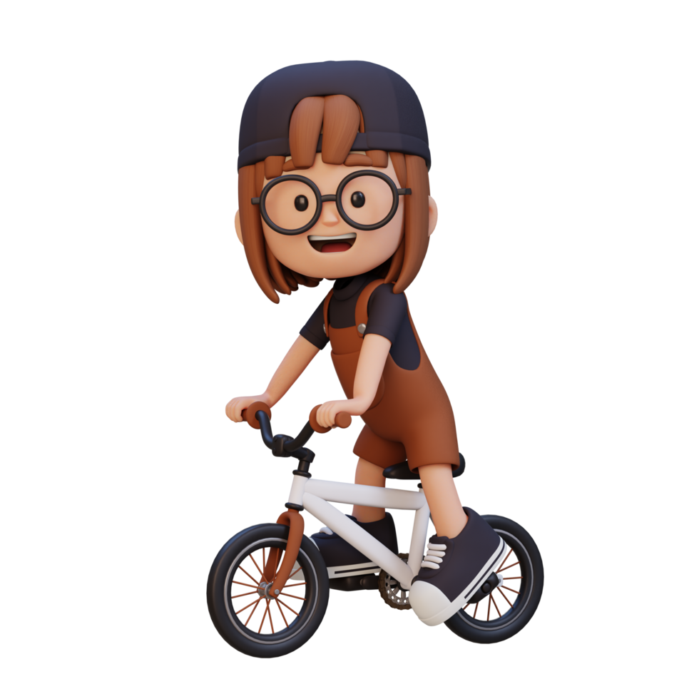 3D girl character ride bike go to school png