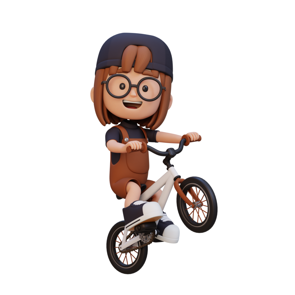 3D girl character ride bike go to school png