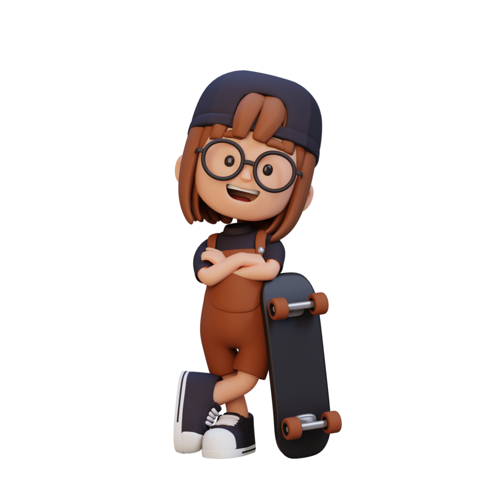 3D girl character ride skateboard png