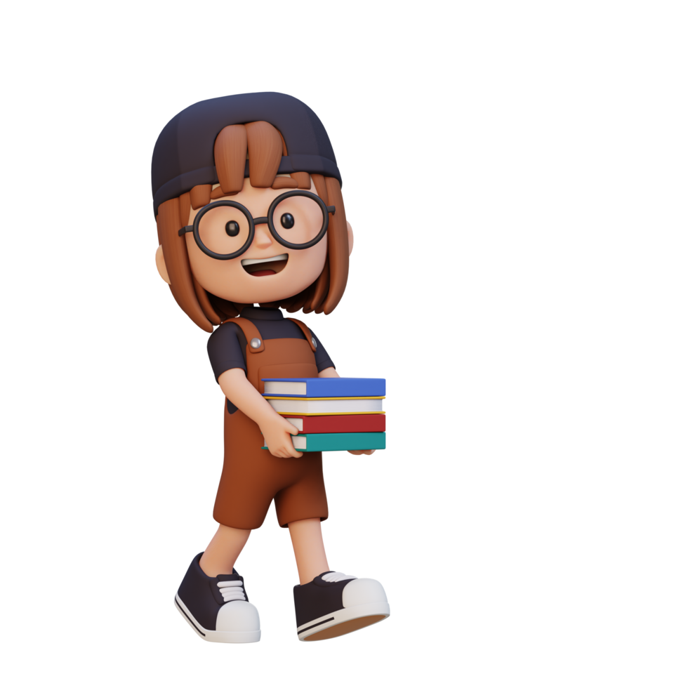 3d feliz menina personagem segurando livro png