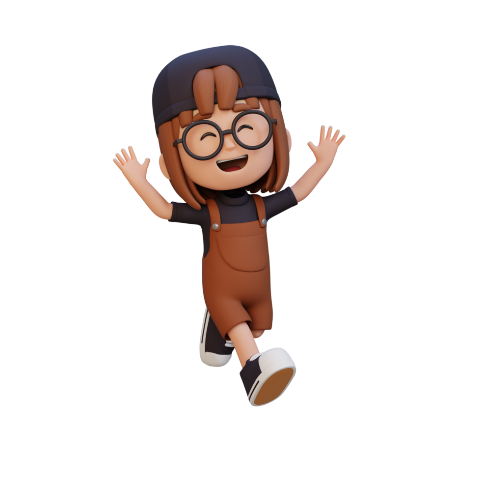 3D cute girl in jumping pose png