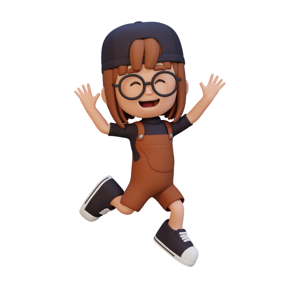 3D cute girl in jumping pose png