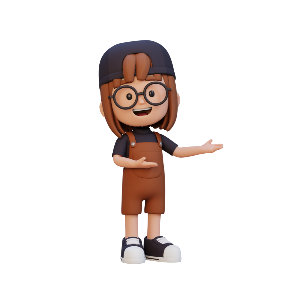 3D cute girl presenting pose png