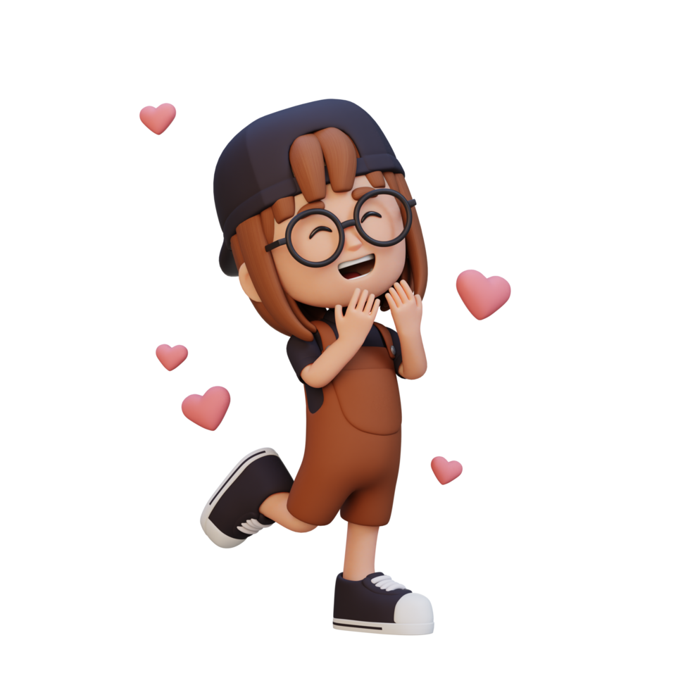 3D cute girl character in love png