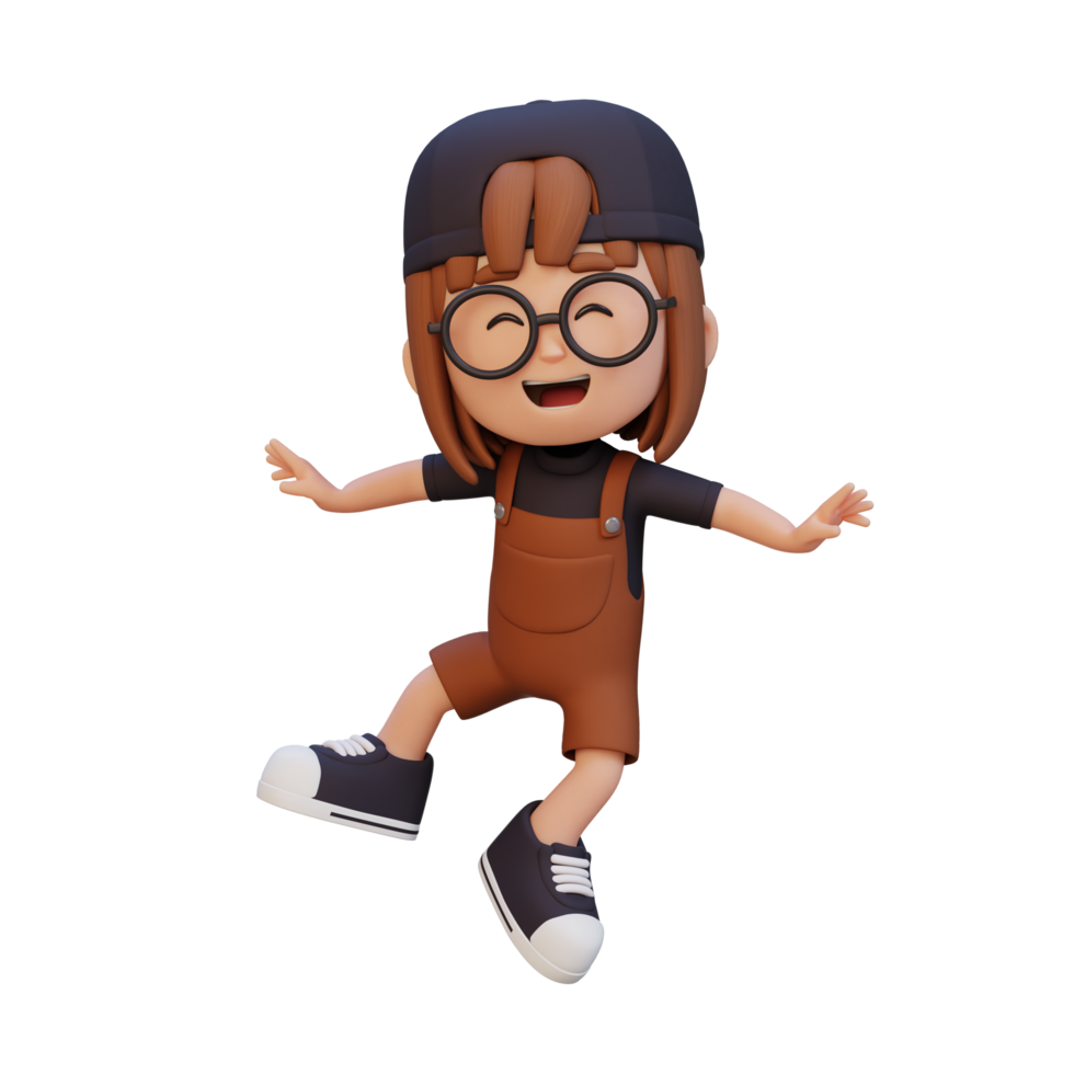 3D cute girl in jumping pose png