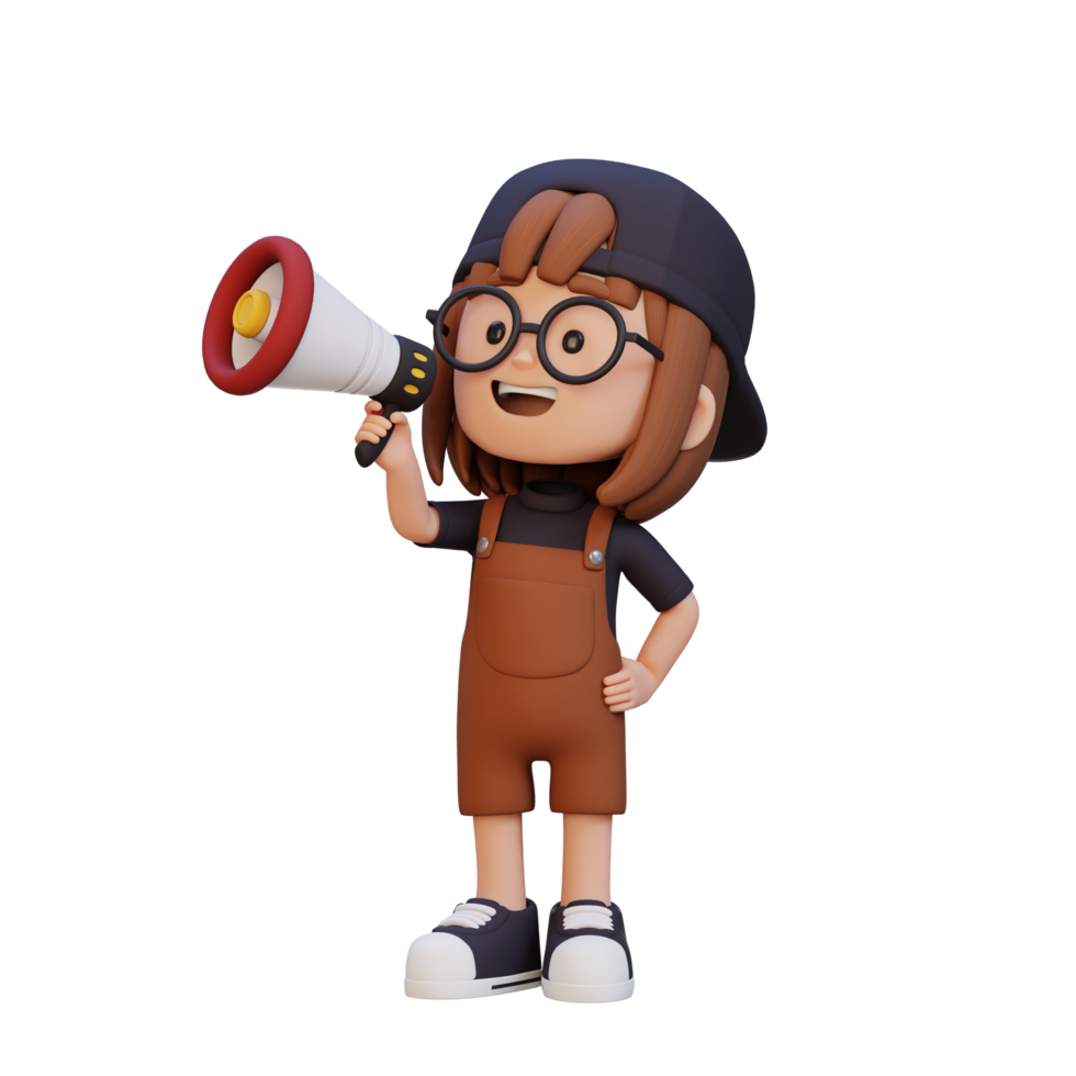 3D cute girl Character talking on Megaphone png